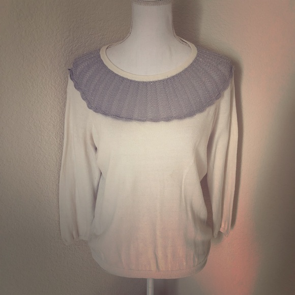 Portrait of a Flower White Sweater w/ Silver Lace - Picture 1 of 9